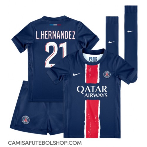 Camisa de time de futebol Paris Saint-Germain Lucas Hernandez #21 Replicas 1º Equipamento Infantil 2024-25 Manga Curta (+ Calças curtas)